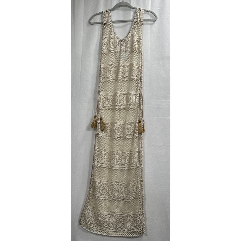 PilyQ Womens Lace Up Side V Neck Open Knit Cover Up Beige SzS Perfect For Beach - Picture 9 of 16